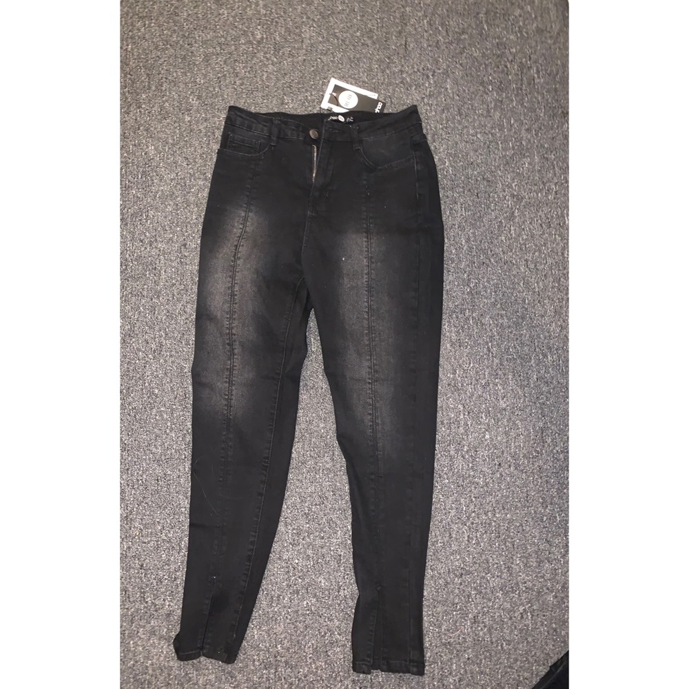 Boohoo high rise split hem skinny jeans